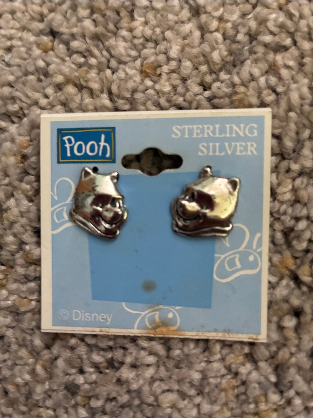 Disney Sterling Silver Pooh Stud Earrings - Silver